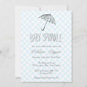 002 Cerulean Modern Paraply Baby Sprinkle Gingham Inbjudningar