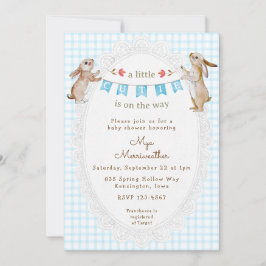 002 Ceruleanblå Söt Kanin Rutig Baby Shower Inbjudningar