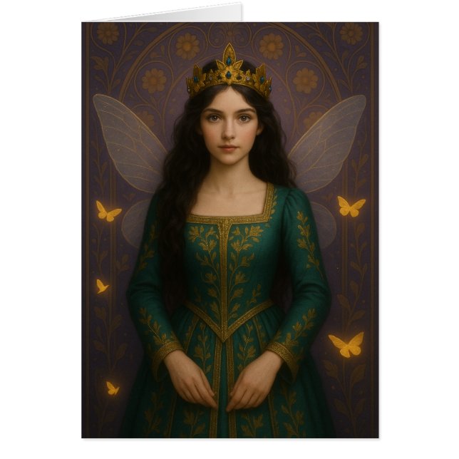 003_A fairy princess in emerald green. Hälsningskort (Framsidan)