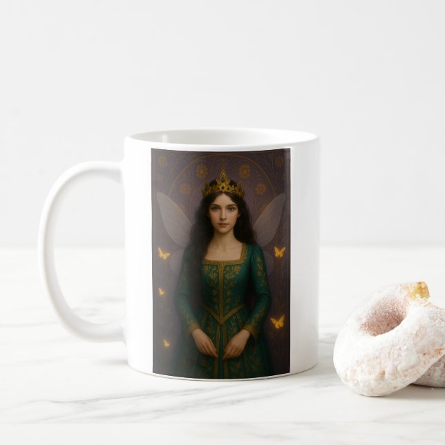 003_A fairy princess in emerald green. Kaffemugg (Med munk)