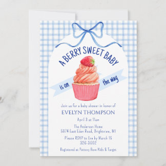 003 Cobalt Blue Berry Sweet Strawberry Baby Shower Inbjudningar