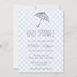 003 Kobolt Modern Paraply Baby Sprinkle Gingham Inbjudningar