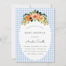 003 Koboltblå blommiga rutygsbabykalasinbjudningar
