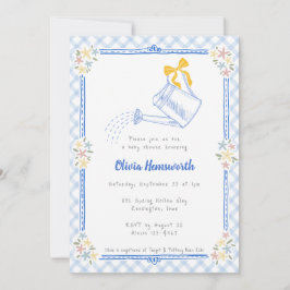 003 Koboltblå Gingham vattenkanna för baby shower Inbjudningar