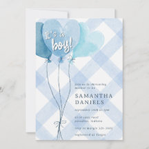 003 Koboltblå hjärtballong i gingham Baby Shower
