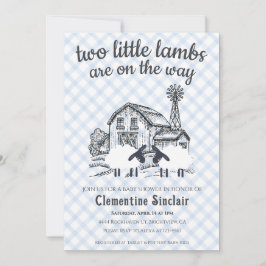 003 Koboltblå lilla lamm Rutig baby shower Inbjudningar