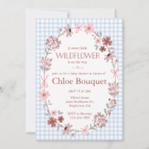 003 Koboltblå vildblomma båge rutig baby shower