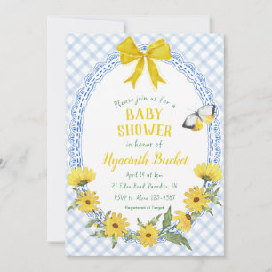 003 Koboltgul Daisy-båge Gingham Bebisdusch Inbjudningar