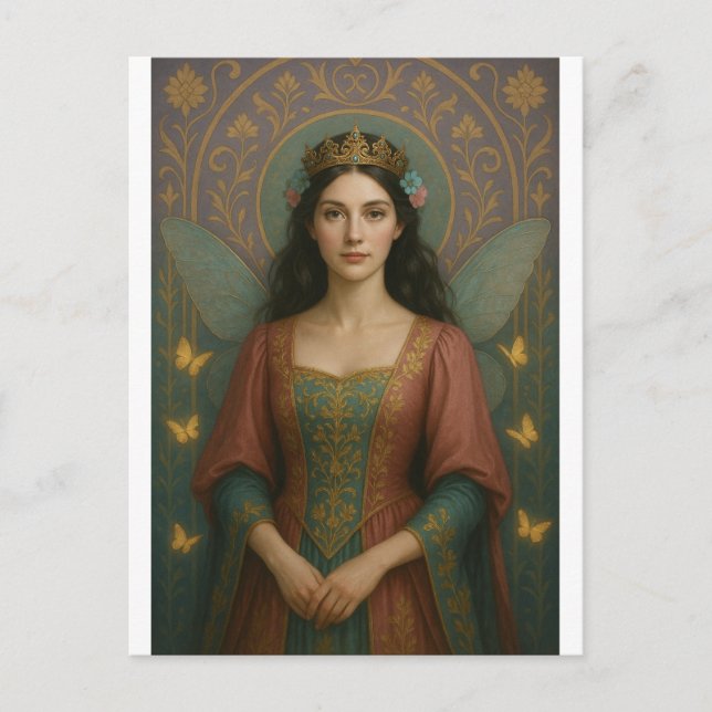 004_A fairy princess in muted rose and teal green. Vykort (Framsida)