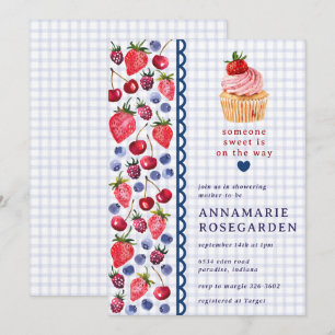 004 Indigo Blå Bärfläck Cupcake Baby Shower Inbjudningar