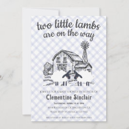 004 Indigo Blå Lilla Lamm Rutig Baby Shower Inbjudningar