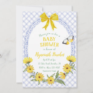 004 Indigo Gul Prästkragebåge Gingham Barnkalas Inbjudningar