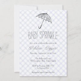 004 Indigo Modern Paraply Baby Sprinkle1 Gingham Inbjudningar
