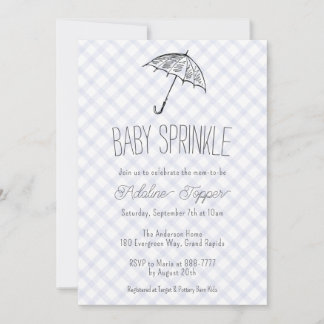 004 Indigo Modern Paraply Baby Sprinkle1 Gingham Inbjudningar