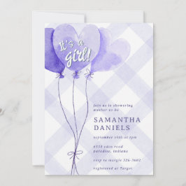 005 Iris Lila Ballong Gingham Bebisdopp Inbjudningar