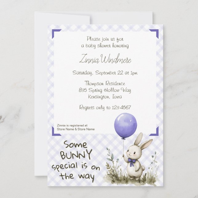 005 Iris lila • Some Bunny Special Baby Shower Inbjudningar (Framsida)