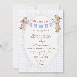 005 Iris Lila Söt Kanin Rutig Baby Shower Inbjudningar