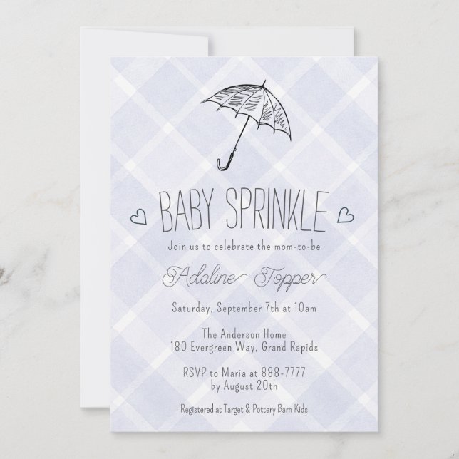 005 Iris Plaid Umbrella Baby Sprinkle Shower Inbjudningar (Framsida)