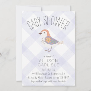 005 Iris Söt Blommig Fågel Rutig Baby Shower Inbjudningar