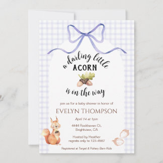 005 Iris Söt Ekorre Ekollon Rutig Baby Shower Inbjudningar