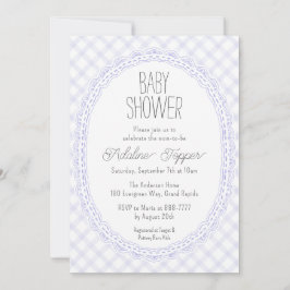 005 Iris Vintage Spetsram Gingham Baby Shower Inbjudningar