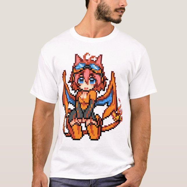 006 CHARIZARD Girl Sprite Pixel Art -FULLT POKEDEX T Shirt (Framsida)