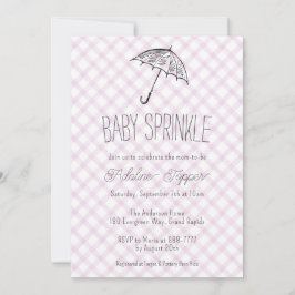 006 Modernt paraply Gingham Baby Sprinkle Inbjudningar