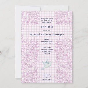 006 Vin Duva Botanisk Kors Gingham Dop Inbjudningar