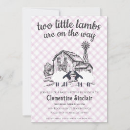 006 Vin Lila 2 Små Lamm Gingham Baby Shower Inbjudningar