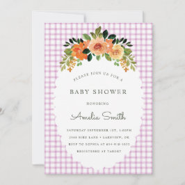 006 Wine Floral Gingham Baby Shower Invitations Inbjudningar