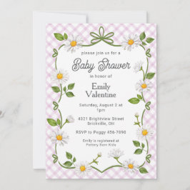 006 Wine Purple Floral Daisy Plaid Baby Shower Inbjudningar