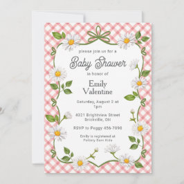 007 Red Floral Daisy Plaid Baby Shower Inbjudningar