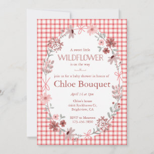 007 Röd Boho Vildblomma Rosett Rutig Baby Shower Inbjudningar