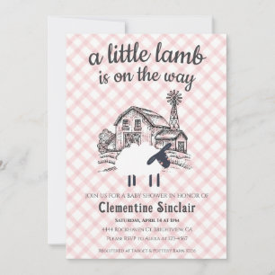 007 Röd En lilla lamm Bondgård Gingham Baby Shower Inbjudningar