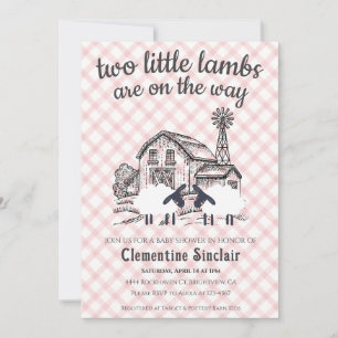 007 Röda Två Lilla Lamm Gingham Baby Shower-inbjud Inbjudningar