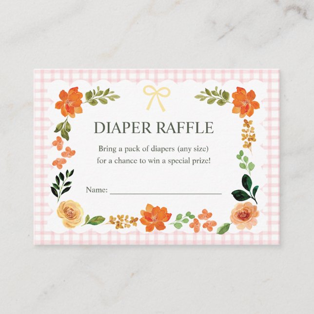 008 Blush Gingham Baby Shower Blöja Lotteri Tilläggskort (Framsida)