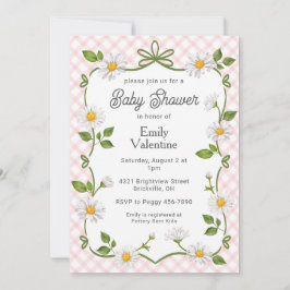 008 Blush Pink Floral Daisy Plaid Baby Shower Inbjudningar