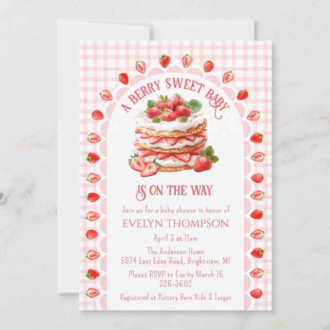 008 Blush Pink Strawberry Shortcake Baby Shower Inbjudningar (Framsida)
