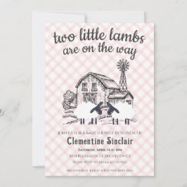 008 Röda kinderros 2 Lilla lamm Bondgård Gingham B Inbjudningar