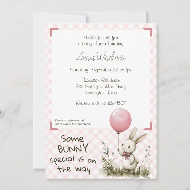 008 Rörosa • Some Bunny Special Baby Shower Inbjudningar (Framsida)