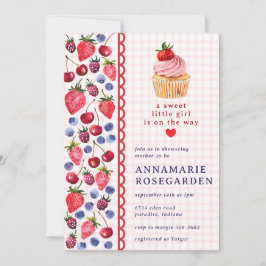 008 Rosa Blush Jordgubbsplätt Cupcake Barnkalas Inbjudningar