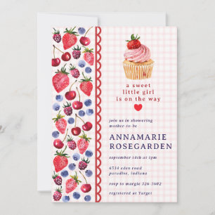 008 Rosa Blush Jordgubbsplätt Cupcake Barnkalas Inbjudningar