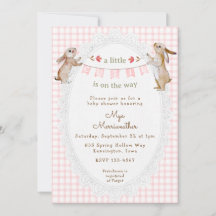 008 Rosabränd Söt Gingham-Kanin Baby Shower