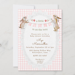 008 Rosabränd Söt Gingham-Kanin Baby Shower Inbjudningar