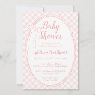 008 Rosabrukt Lace Gingham Baby Shower Inbjudningar