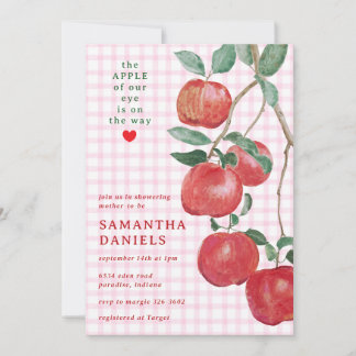 009 Fuchsia Äpplet i vårt öga Gingham Bebis-fest Inbjudningar