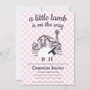 009 Fuchsia Ett litet lamm Bondgård Gingham Baby S Inbjudningar