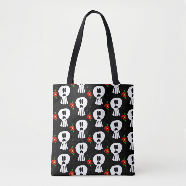 0109 - Döskallar och blommor, Tote Bag Tygkasse (Framsida)
