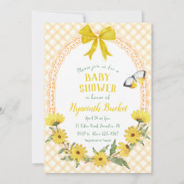 010 Amber Gul Tusenskönhet med rosett Gingham Baby Inbjudningar