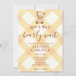 010 Amber Teddy Bear Gingham Baby Shower-inbjudan Inbjudningar